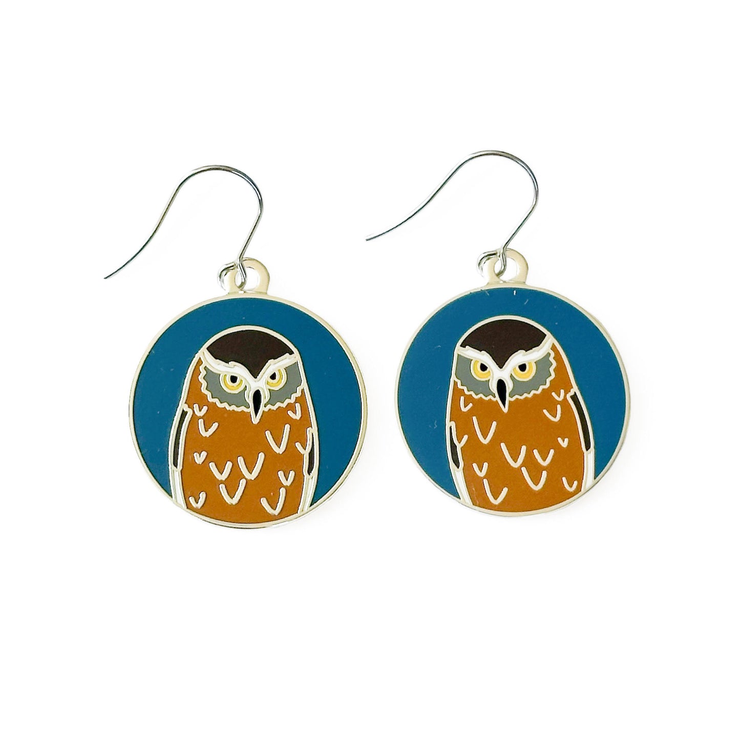 Boobook Owl Enamel Earrings