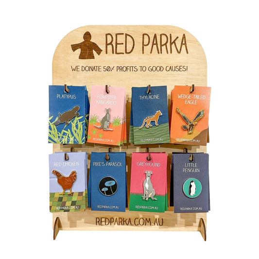 Red Parka Pin Display Stand