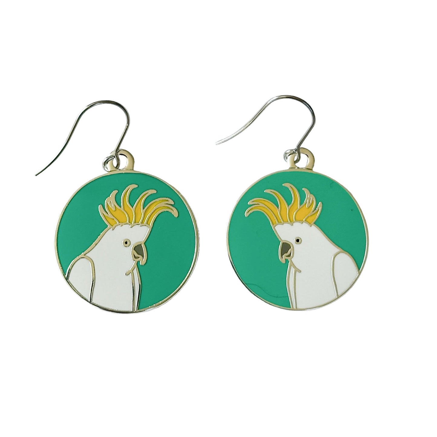 Sulphur-Crested Cockatoo Enamel Earrings