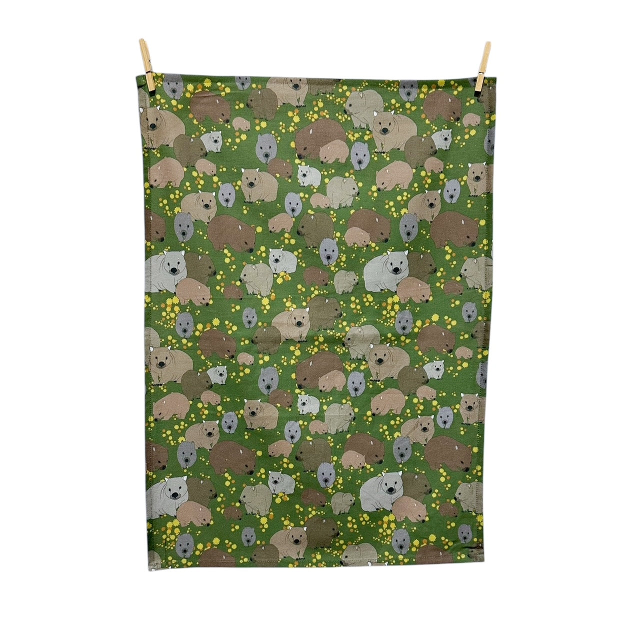 Wombat & Wattle Pattern Tea Towel – Red Parka