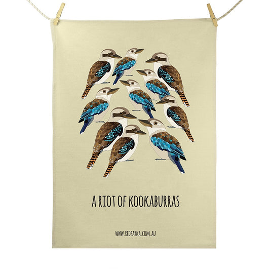 Riot of Kookaburras Tea Towel