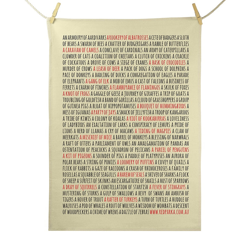 Collective Nouns Tea Towel Red Parka