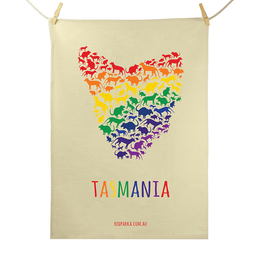 Map of Tassie Rainbow Tea Towel