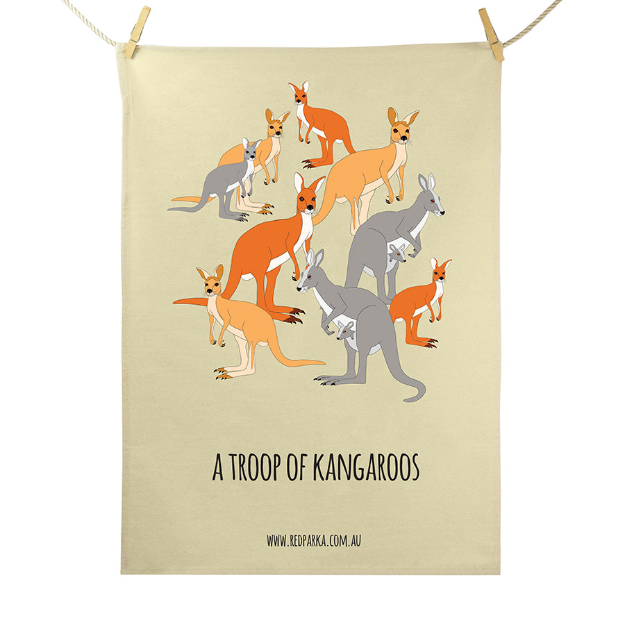 Troop of Kangaroos Tea Towel